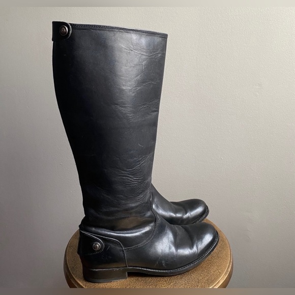 Frye Shoes - FRYE MELISSA BUTTON Back Zip Black Leather Classic Calf Riding Boots Size 6.5